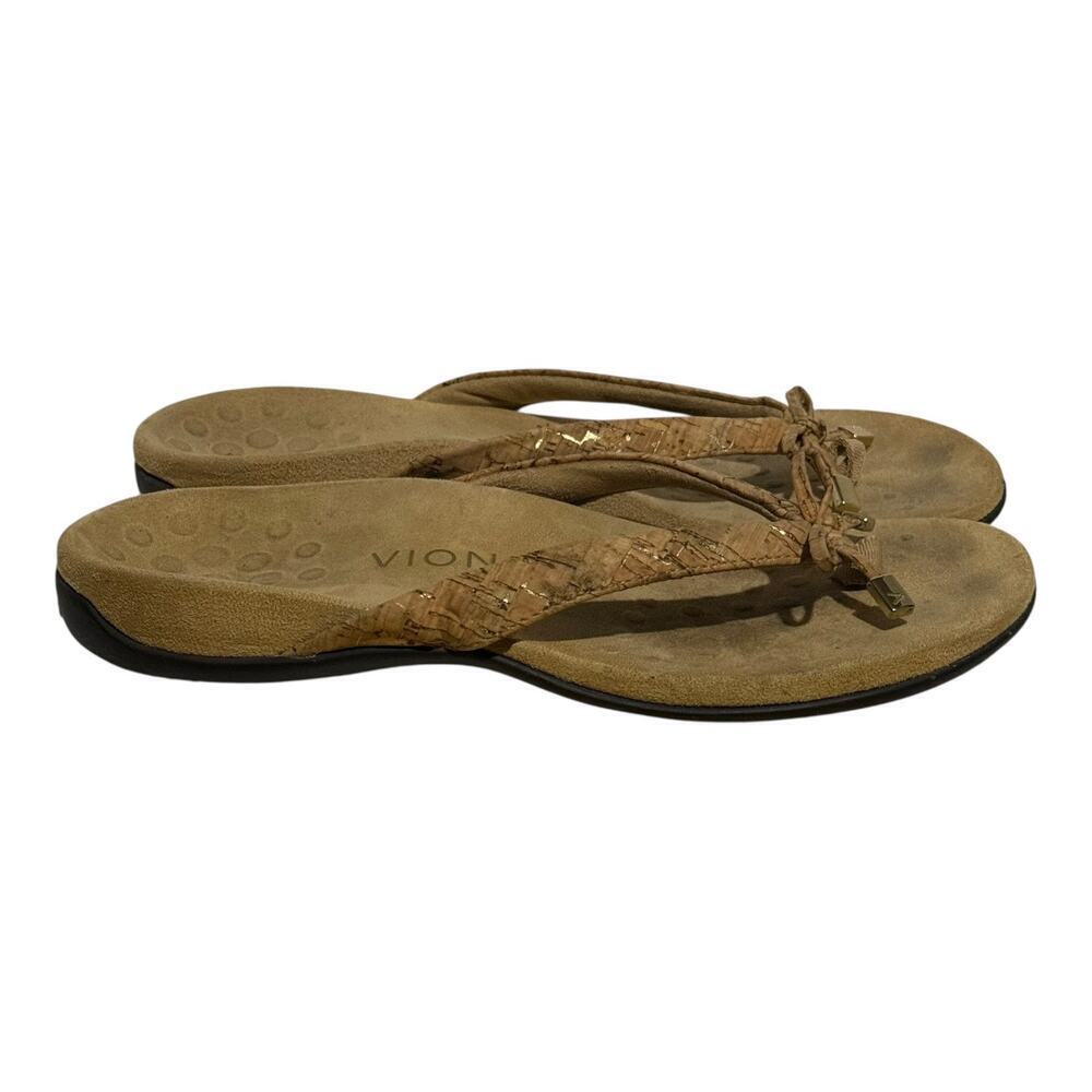 Vionic Bella Bow Flip Flop Sandals Women's Size 6.5 Cork Beige Orthotic Comfort